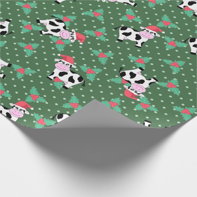 Small Christmas Cows and Holly Wrapping Paper (Corner)