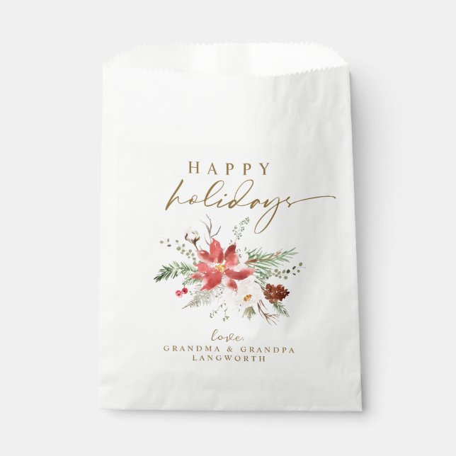 Small Christmas Gift Bags Holiday Poinsettia (Front)