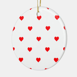 Small Christmas Red Polka Dot Hearts On Snow White Ceramic Ornament