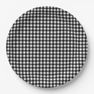 Small Classic Gingham Check Plaid Pattern Black   Paper Plates