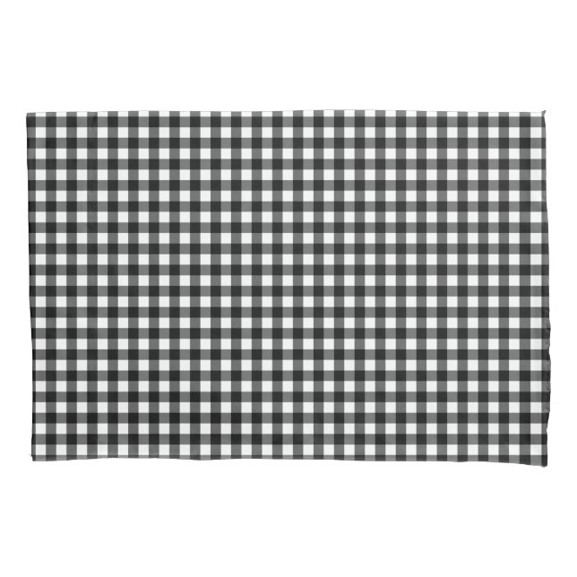 Small Classic Gingham Check Plaid Pattern Black  Pillow Case (Front)