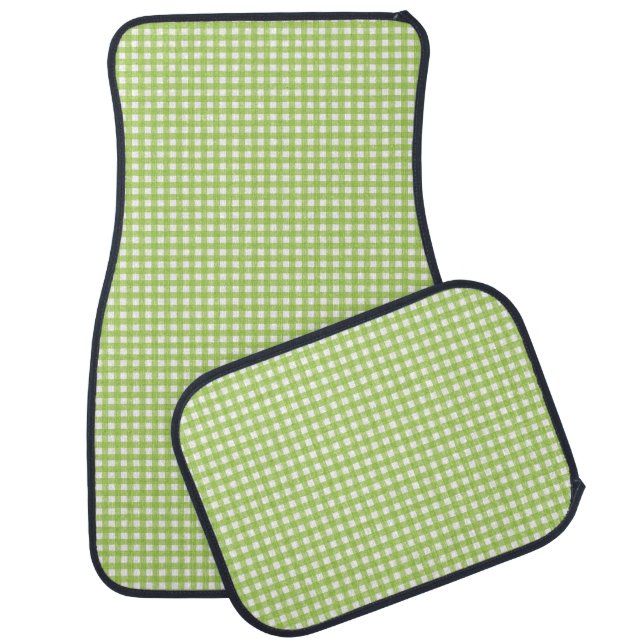 Small Classic Gingham Check Plaid Pattern Green  Car Floor Mat (Set)