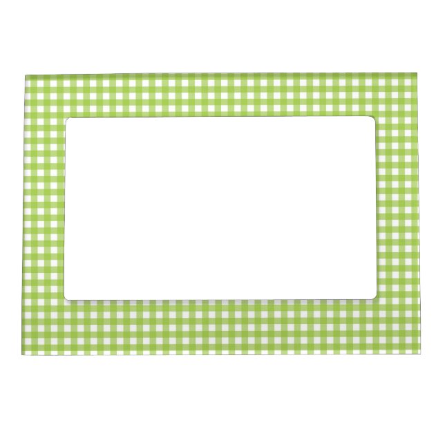 Small Classic Gingham Check Plaid Pattern Green  Magnetic Frame (Front)