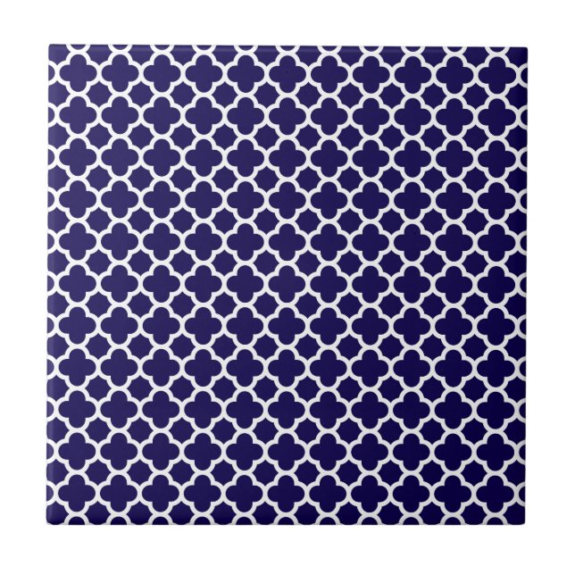Small Clover Quatrefoil Pattern Cobalt Blue Ceramic Tile (Front)