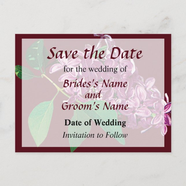 Small Cluster of Pink Lilacs Save the Date Announcement Postcard (Front)