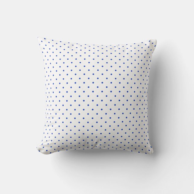 Small Cobalt Blue Polkadots on White Throw Pillow (Front)