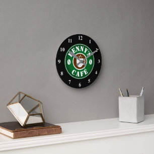 Small coffee shop wall clock with custom name