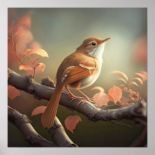 Small Colorful Bird Perched on a Branch AI Nature Poster