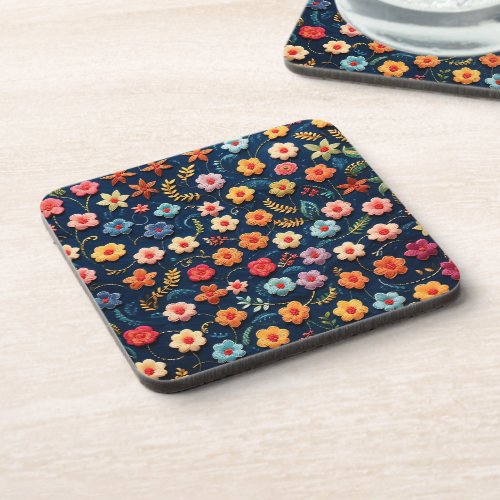 Small Colorful flowers embroidery design Beverage Coaster