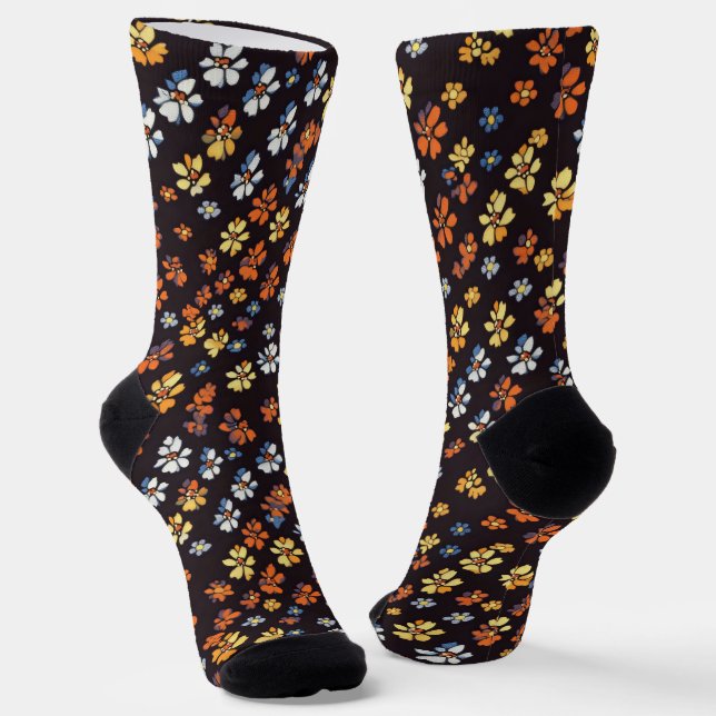 Small Colorful Flowers Pattern Socks (Angled)