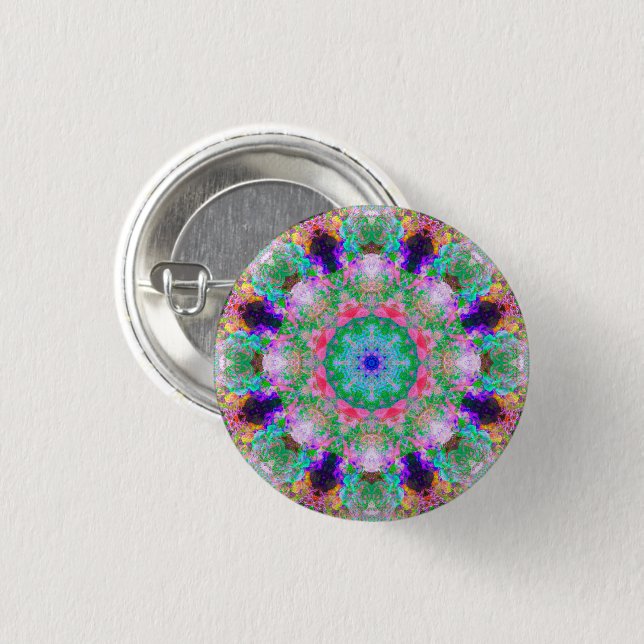 Small Colorful Psychedelic Dreamy Mandala Button (Front & Back)