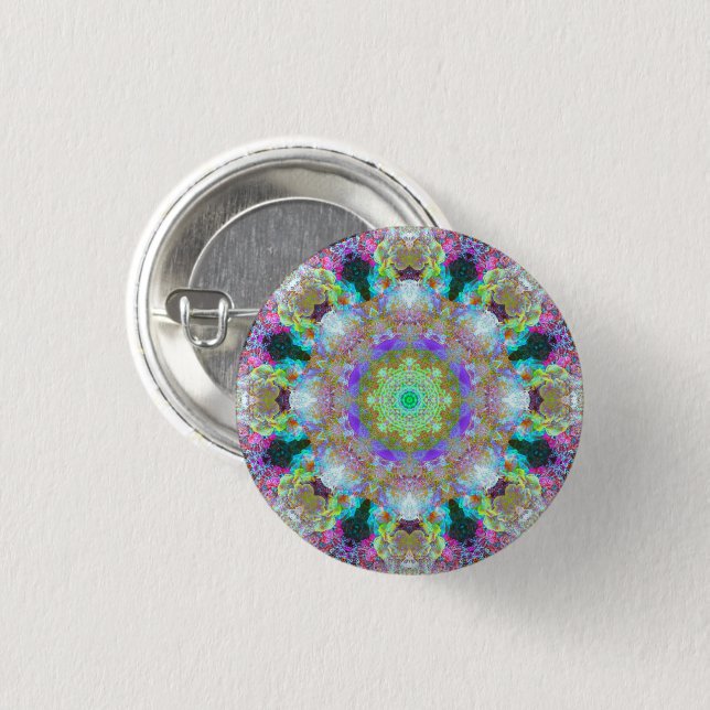 Small Colorful Psychedelic Dreamy Mandala Button (Front & Back)