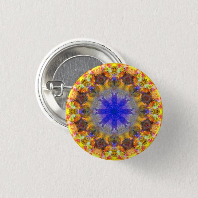 Small Colorful Psychedelic Dreamy Mandala Button (Front & Back)