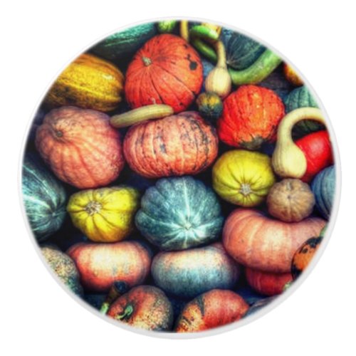 SMALL COLORFUL PUMPKINS ON A CERAMIC KNOB