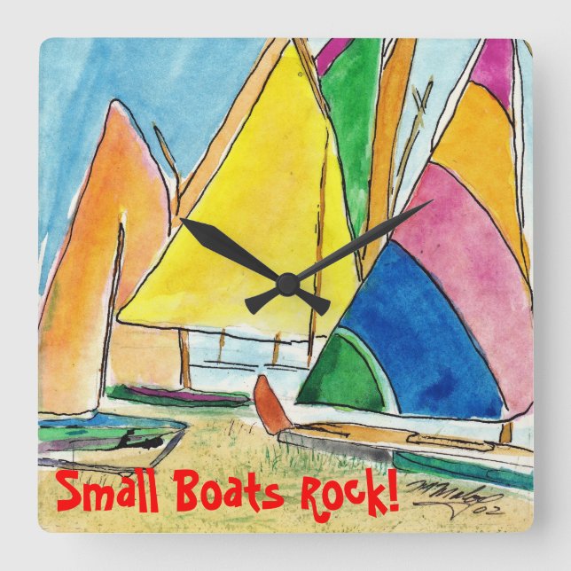 Small Colorful Sailboats On Beach Clock (Front)