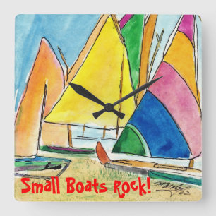 Small Colorful Sailboats On Beach Clock