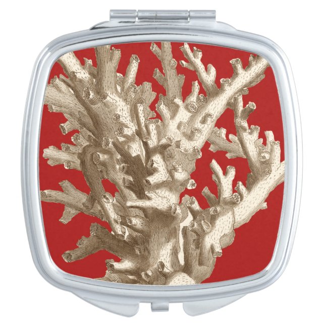 Small Coral in Red Compact Mirror (Front)