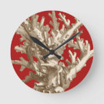 Small Coral in Red Round Clock