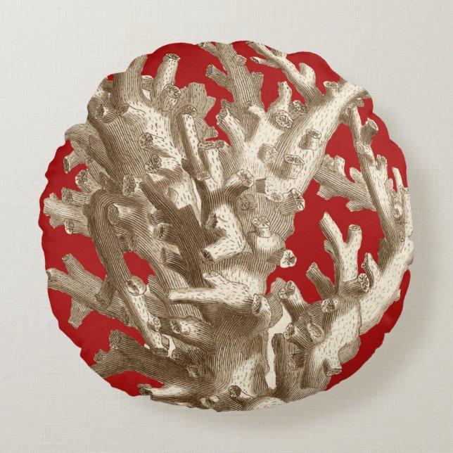 Small Coral in Red Round Pillow (Front)