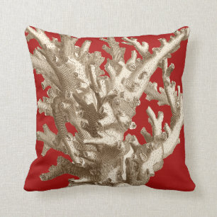 Small Coral in Red Throw Pillow