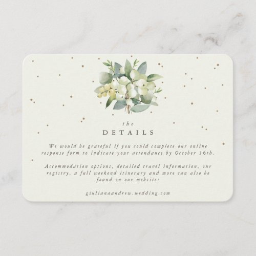 Small Cream SnowberryEucalyptus Wedding Details Enclosure Card