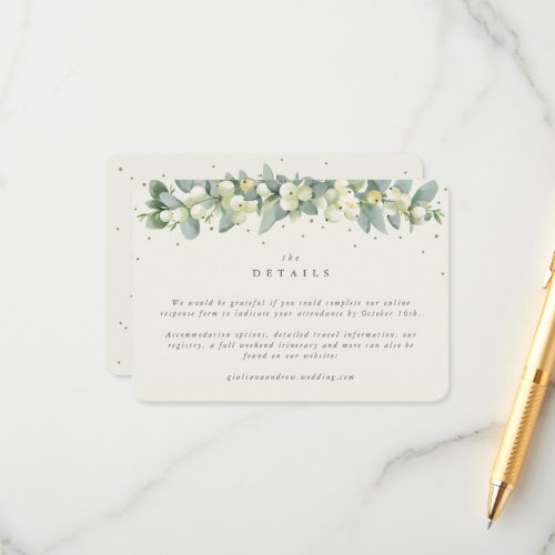 Small Cream SnowberryEucalyptus Wedding Details Enclosure Card