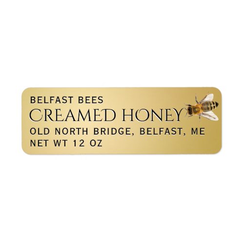 Small Creamed Honey Label Metallic Gold with Bee
