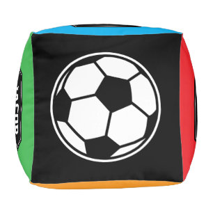 Small custom kid's pouf with soccer sports design
