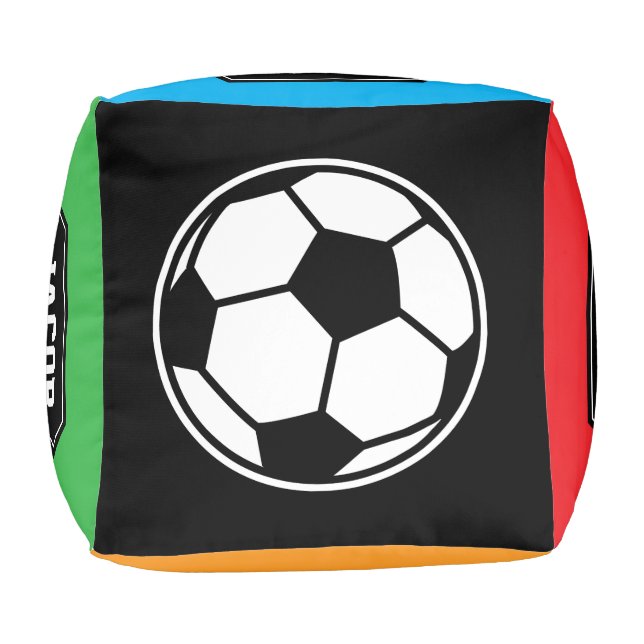 Small custom kid's pouf with soccer sports design (Top)