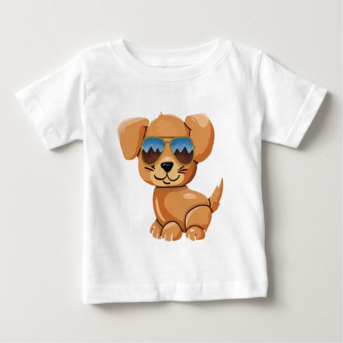 Small cute dog with sunglasses baby T_Shirt