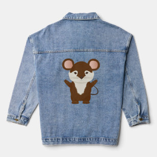 Small cute mouse with brown fur  denim jacket