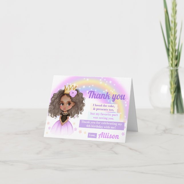 Small cute princess birthday thank you card (Front)