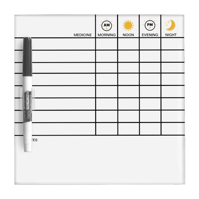 Small Daily Medicine Tracker Take Meds Reminder Dry Erase Board (Front)