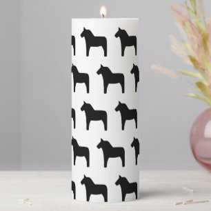 Small Dala Horse Black Pillar Candle