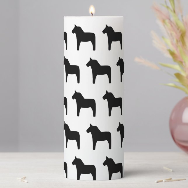 Small Dala Horse Black Pillar Candle (In Situ)