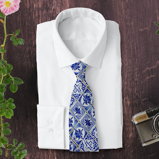 Small Delft Look Blue & White Dutch tiles Neck Tie (Creator Uploaded)