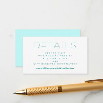Small Details Wedding Website Aqua Enclosure Card by sandpiperWedding at Zazzle