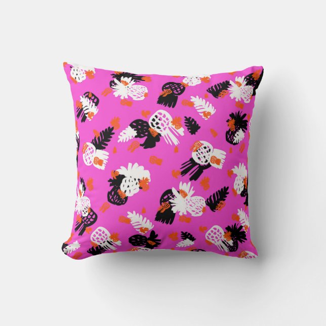 Small ditsy pattern with tropical motifs, hand dra throw pillow (Front)
