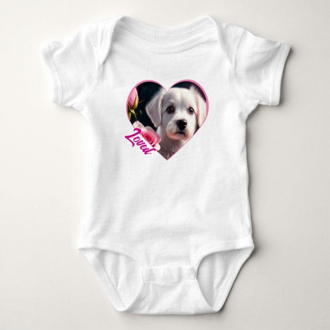 Small Dog And Rose Collection Baby Bodysuit (Front)