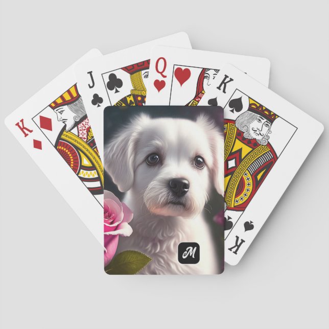 Small Dog And Rose Collection Poker Cards (Back)