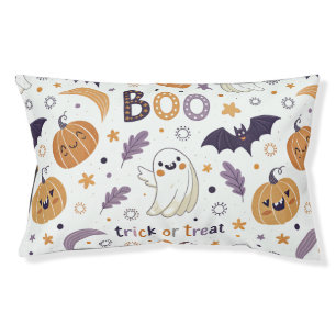 Small Dog Bed with Cozy Ghosts & Pumpkins