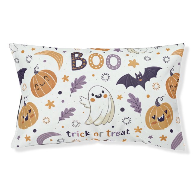 Small Dog Bed with Cozy Ghosts & Pumpkins (Front)