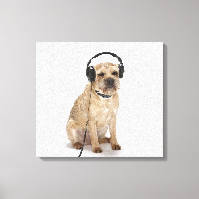Small dog wearing headphones canvas print (Front)