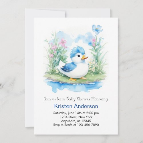 Small Duckling Enchanted Boy Baby Shower Invitation