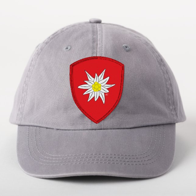 Small Edelweiss Flower Red Patch (On Headwear)