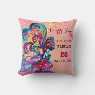 SMALL ELF MUSHROOMS BABY SHOWER Baby Birth Stats Throw Pillow