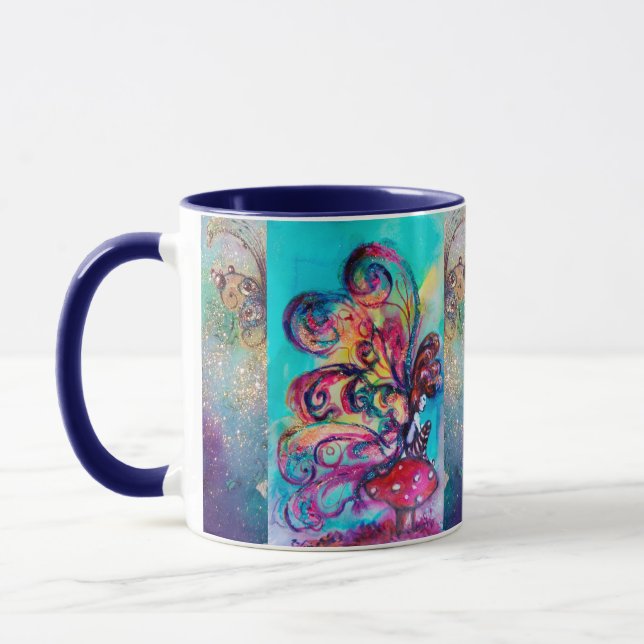 Small Elf of Mushrooms Fantasy Pink Monogram Mug (Left)