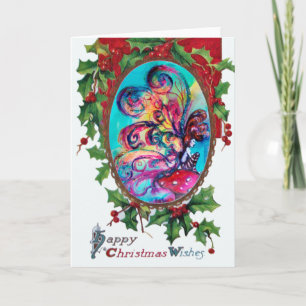 Small Elf of Mushrooms, Happy Christmas Wishes Holiday Card