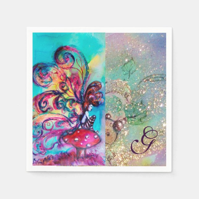 SMALL ELF OF MUSHROOMS MONOGRAM PAPER NAPKINS (Front)