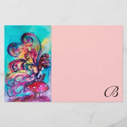 SMALL ELF OF MUSHROOMS MONOGRAMPink Stationery